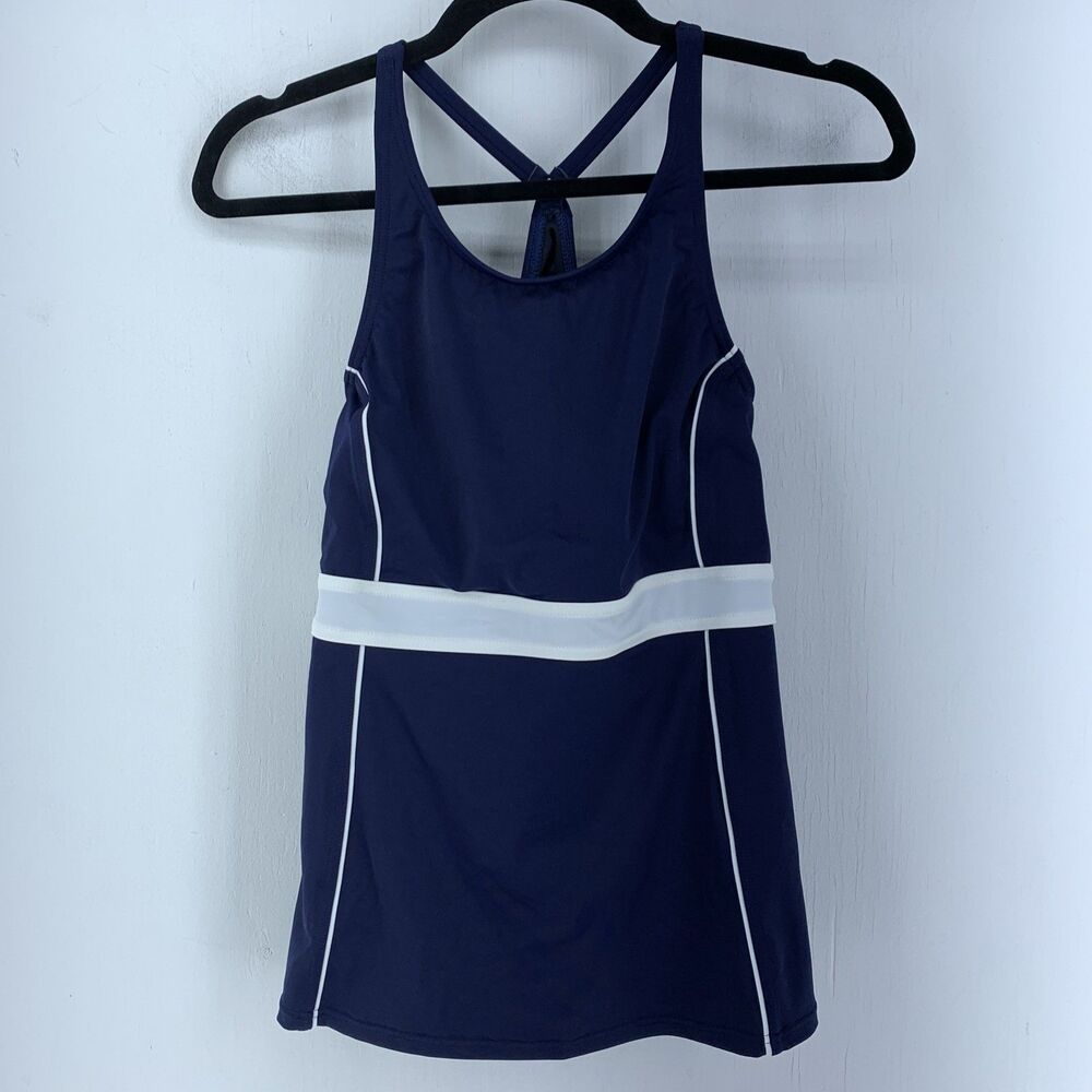Lands End Sport Womens 10 Tankini Swim Top Blue White‎ Preppy Outdoor Gorpcore
